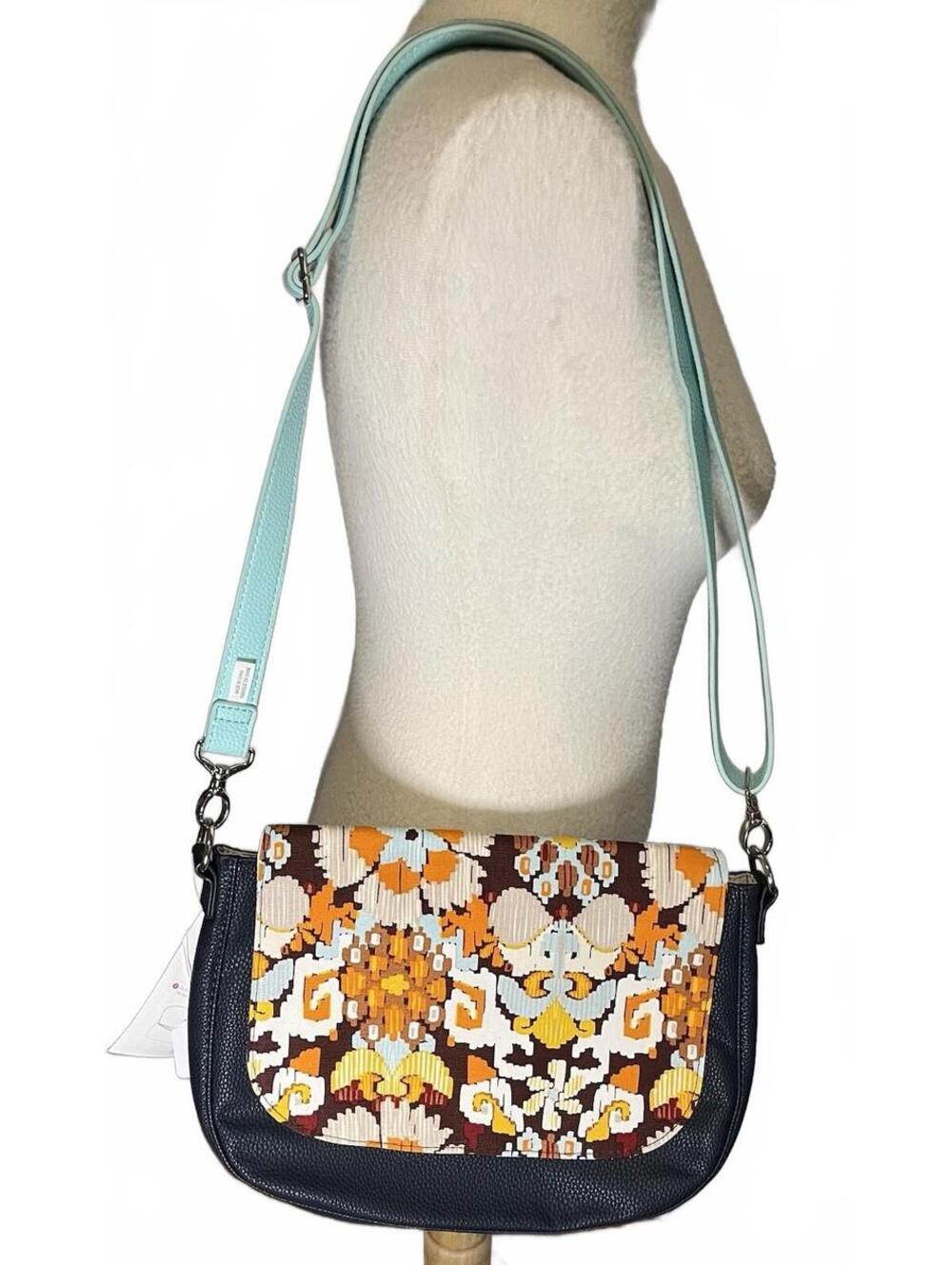 Thirty-One Medium Navy Orange Bag Interchangeable Flap NWT Silver Hardware Purse